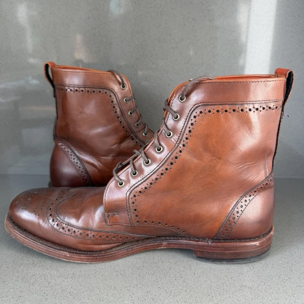 Allen Edmonds Dalton Boots Mens 11 D Dark Chili Leather Wingtip Brogue Dress
